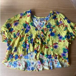 ASOS Double Tie Yellow Print Peplum Top